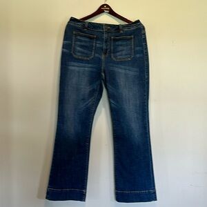 CAbi Patch Pocket Jeans size 12 style #4151 R wide leg flare medium dark wash